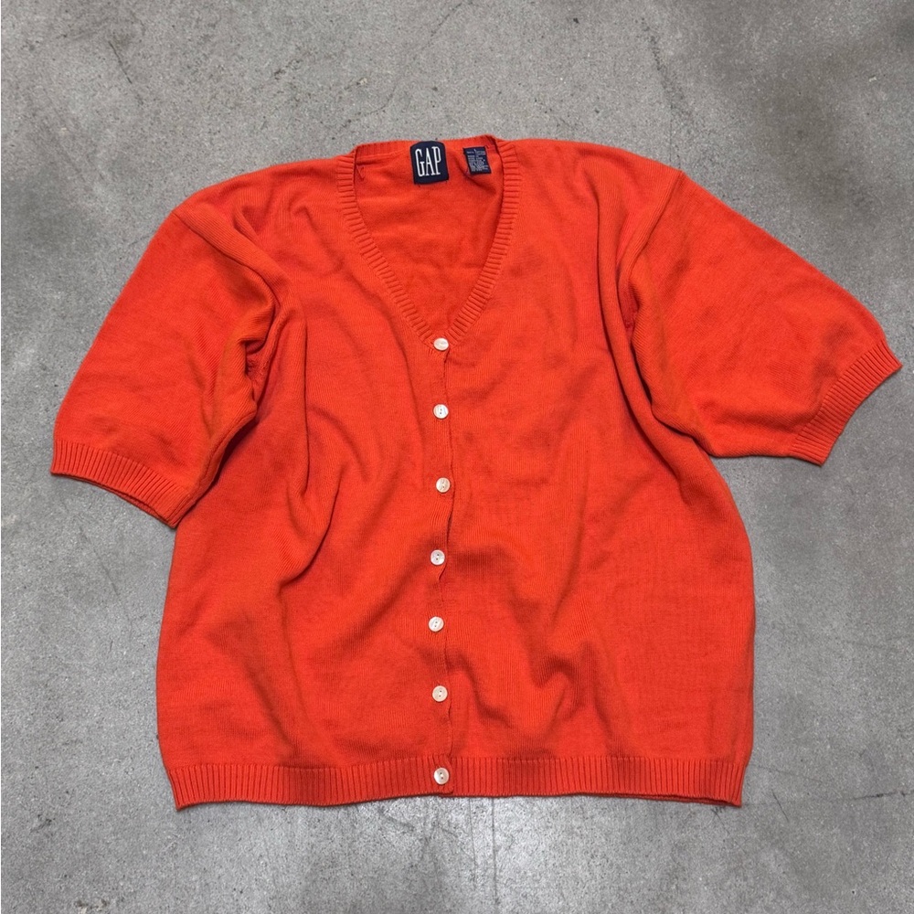 GAP Bright Orange Short Sleeve Button-Up Cardigan